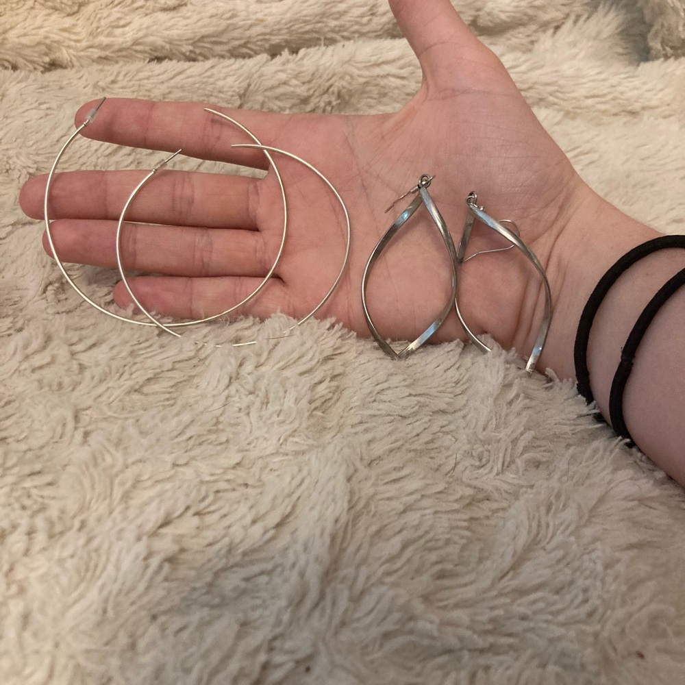 Silver Hoop and Dangle Earrings Set